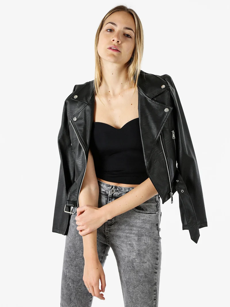 Giacca biker da donna in ecopelle - nero