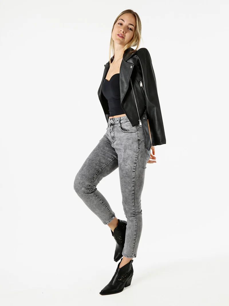 Giacca biker da donna in ecopelle - nero