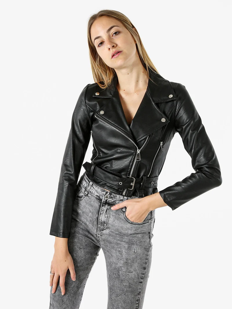 Giacca biker da donna in ecopelle - nero
