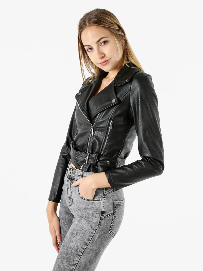 Giacca biker da donna in ecopelle - nero
