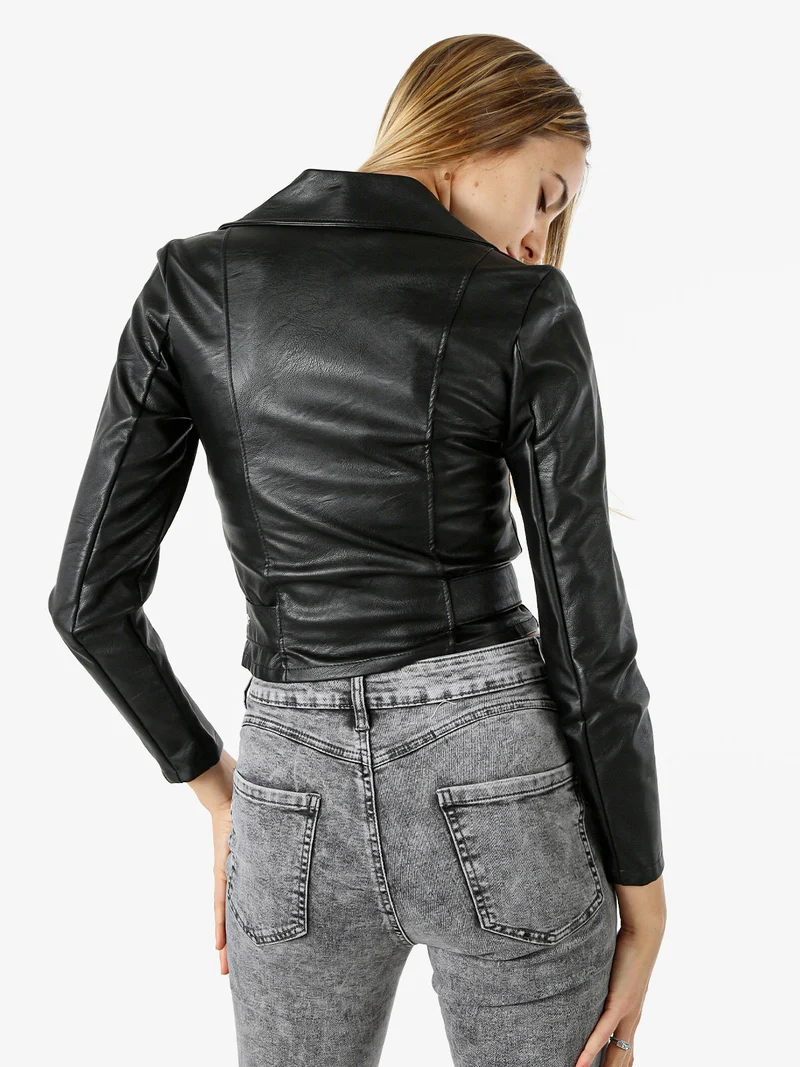 Giacca biker da donna in ecopelle - nero