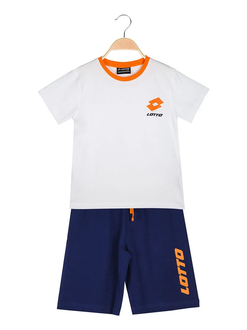Completo corto da bambino in cotone con t-shirt logo e bermuda - arancione