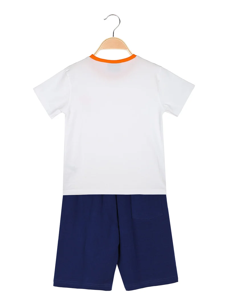Completo corto da bambino in cotone con t-shirt logo e bermuda - arancione