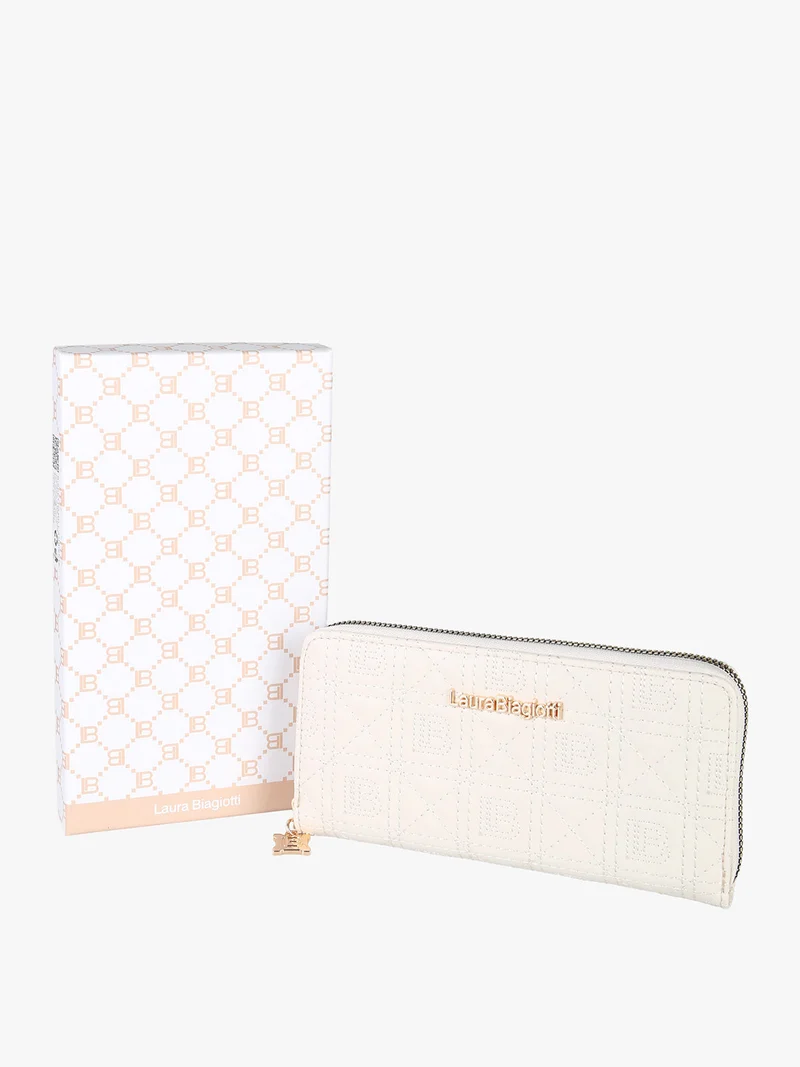 Portafoglio donna in ecopelle con zip - panna