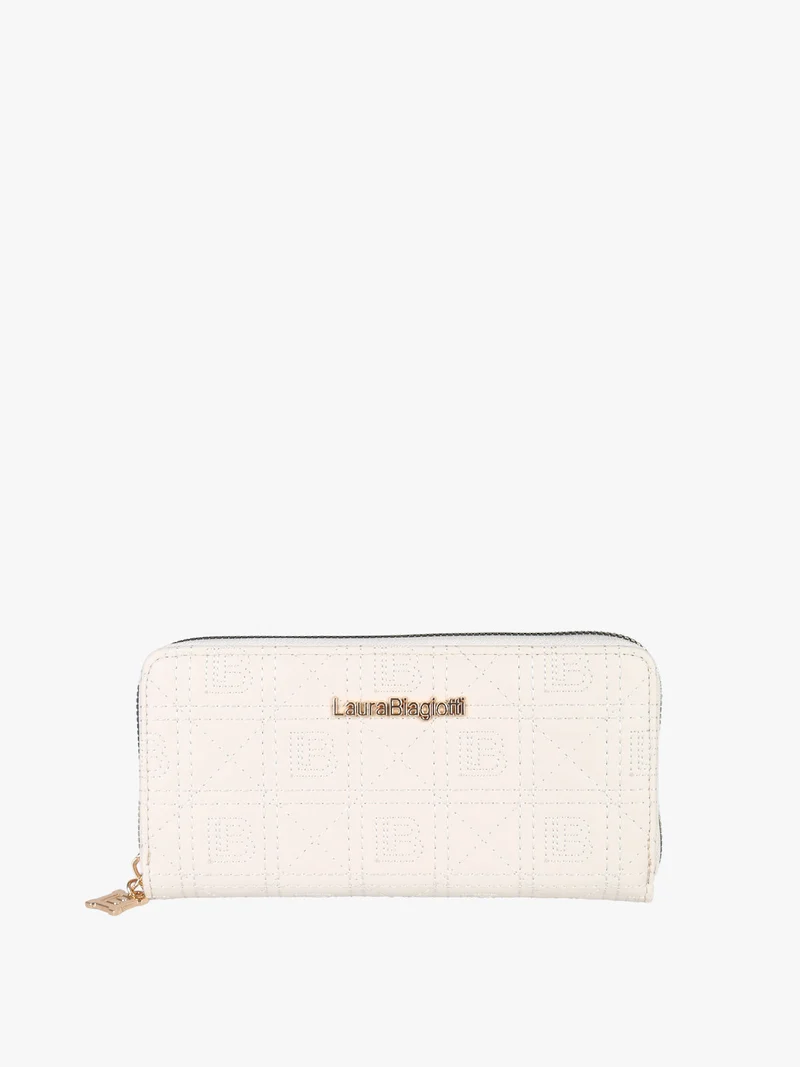 Portafoglio donna in ecopelle con zip - panna