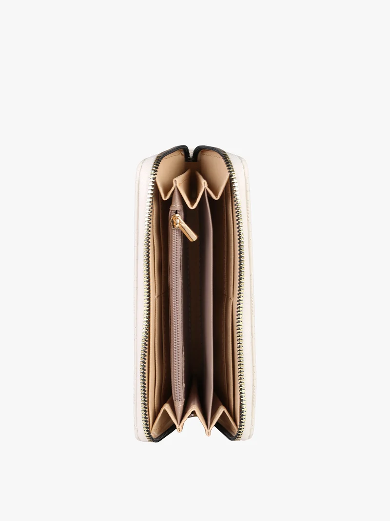 Portafoglio donna in ecopelle con zip - panna