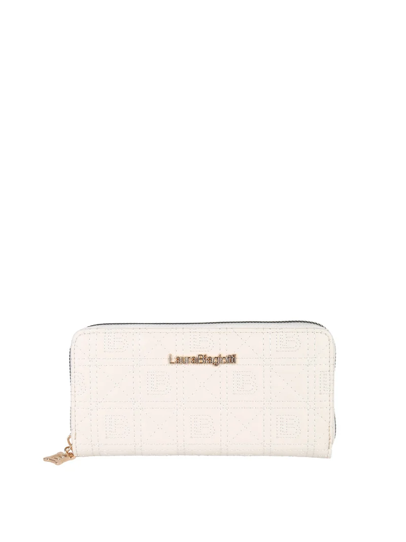 Portafoglio donna in ecopelle con zip - panna