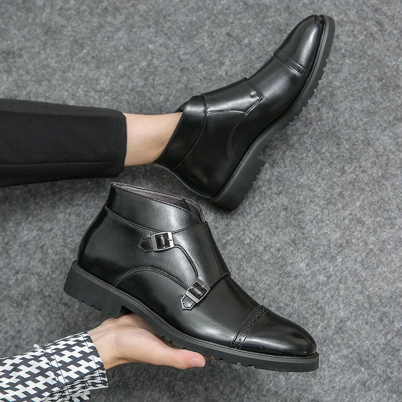 Leather Boots With Buckle Closure