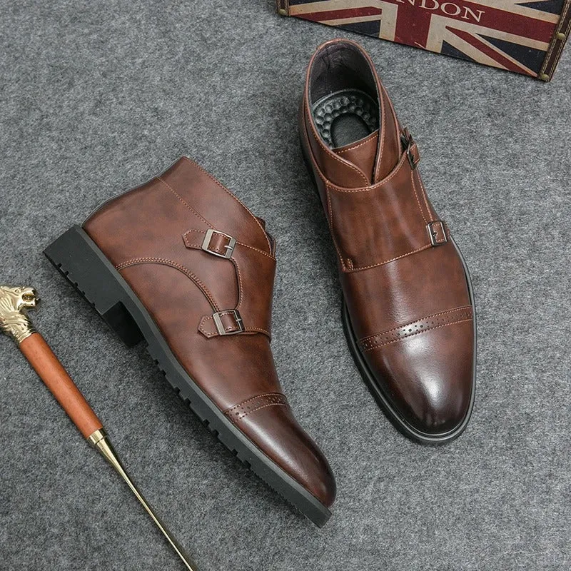 Leather Boots With Buckle Closure