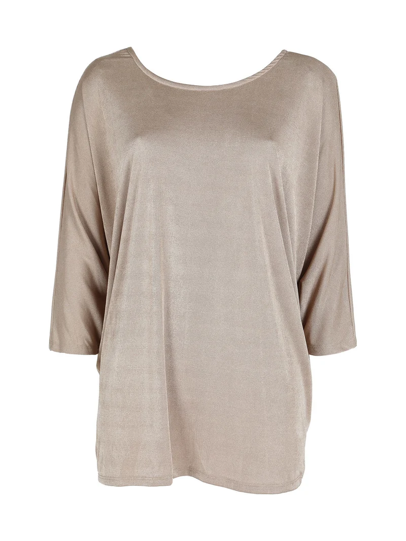 Blusa donna con maniche corte a pipistrello - cammello
