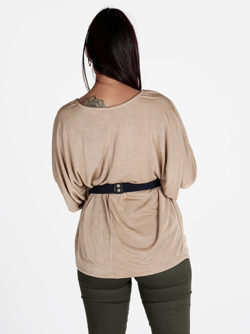 Blusa donna con maniche corte a pipistrello - cammello