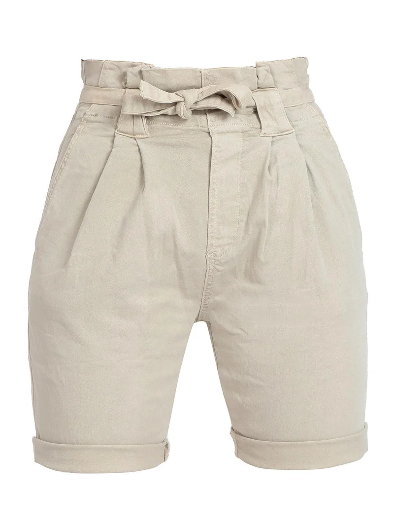 Bermuda donna in cotone vita alta - beige