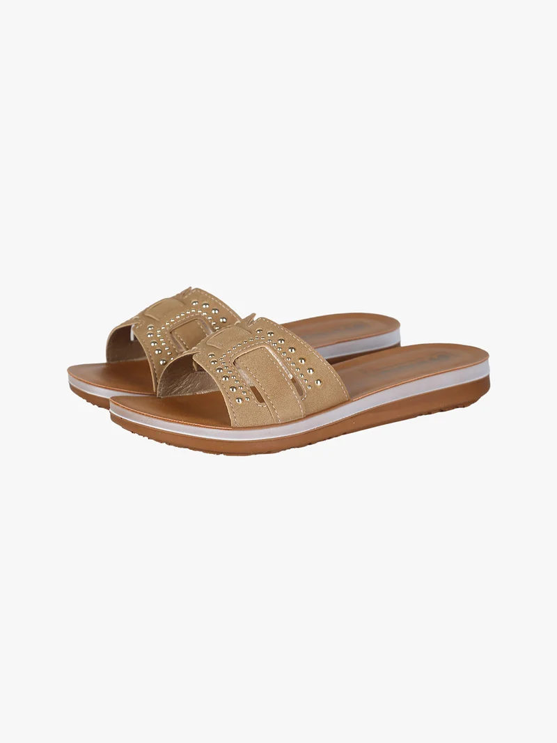 Ciabatte donna con piccole borchie - marrone