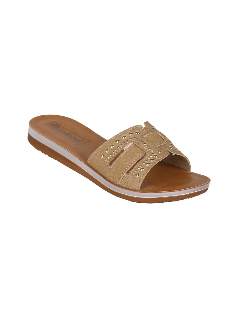 Ciabatte donna con piccole borchie - marrone