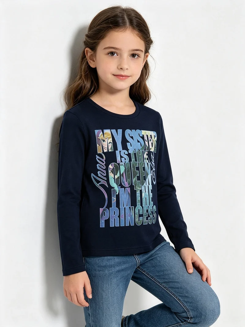Maglietta bimba Anna E Elsa in caldo cotone - blu scuro