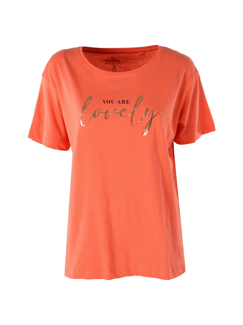 T-shirt donna in cotone con stampa - arancione