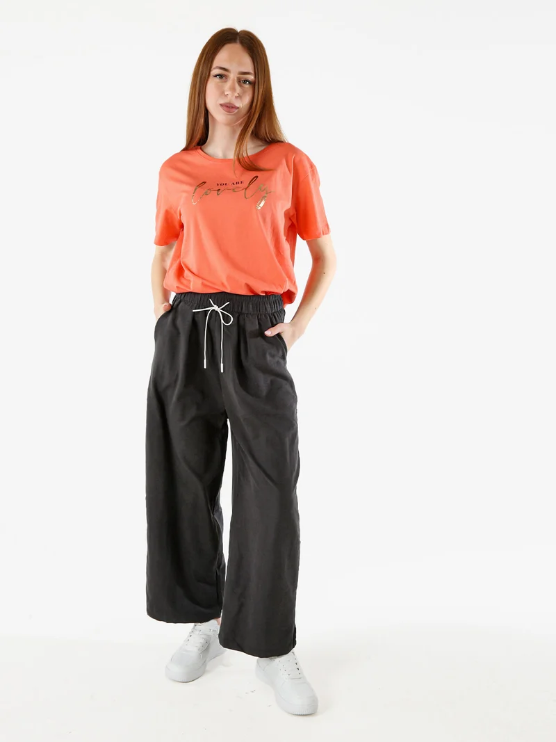 T-shirt donna in cotone con stampa - arancione