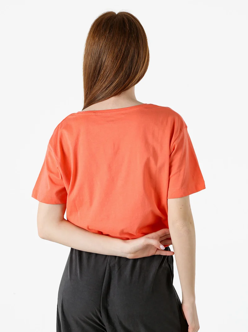 T-shirt donna in cotone con stampa - arancione