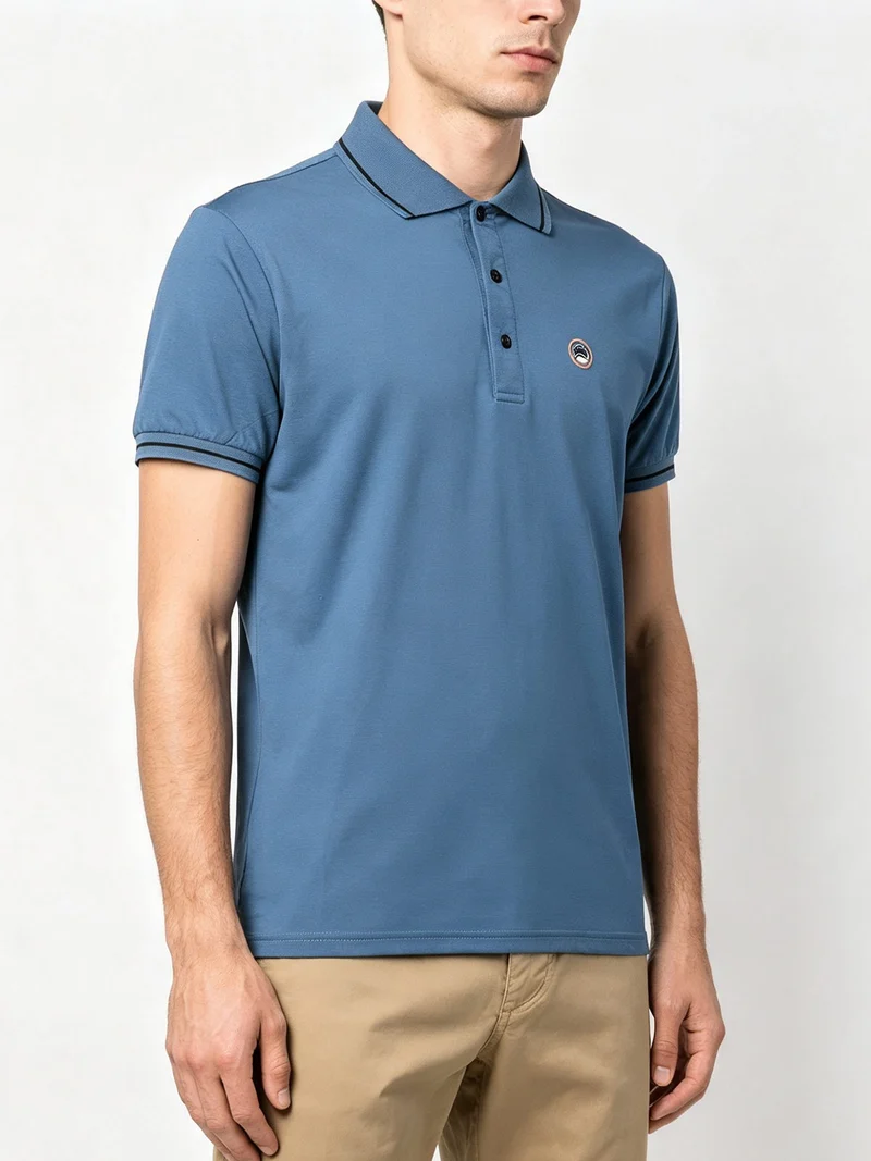Polo da uomo a maniche corte in tessuto tecnico - blu