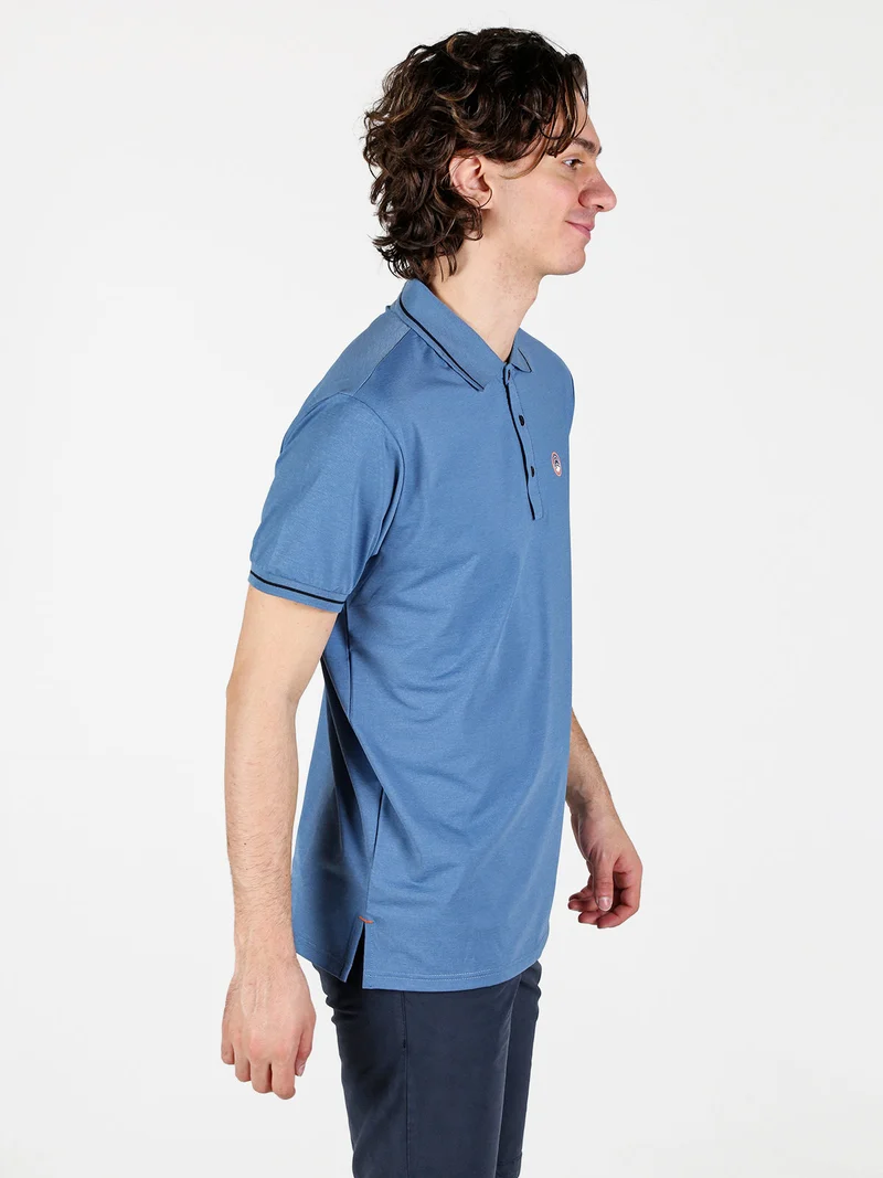 Polo da uomo a maniche corte in tessuto tecnico - blu