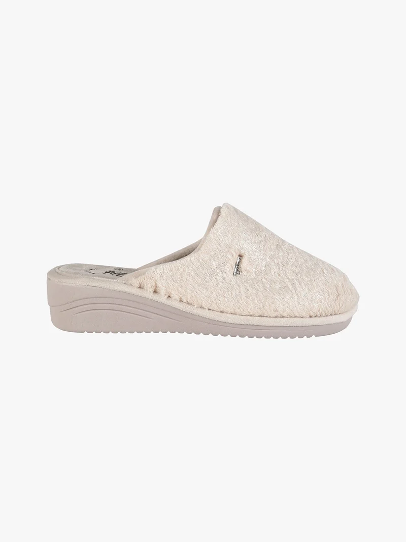 Pantofole donna invernali in ecopelo con zeppa - beige