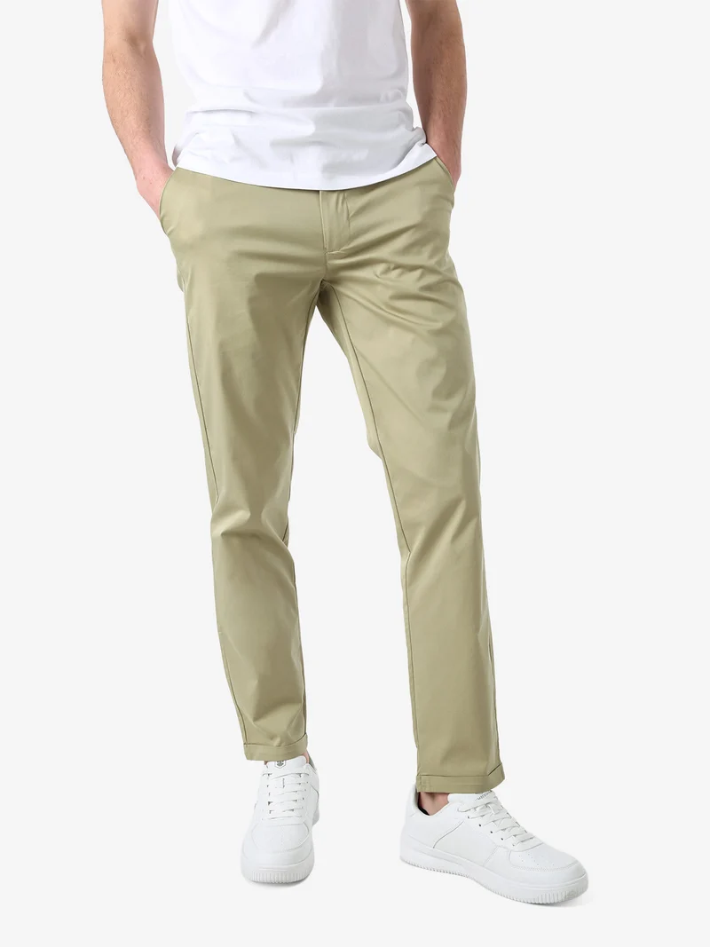 Pantaloni casual da uomo leggeri con risvolto - pistacchio