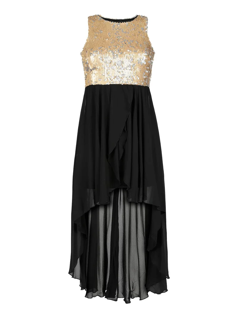 Vestito lungo sul retro con paillettes - nero