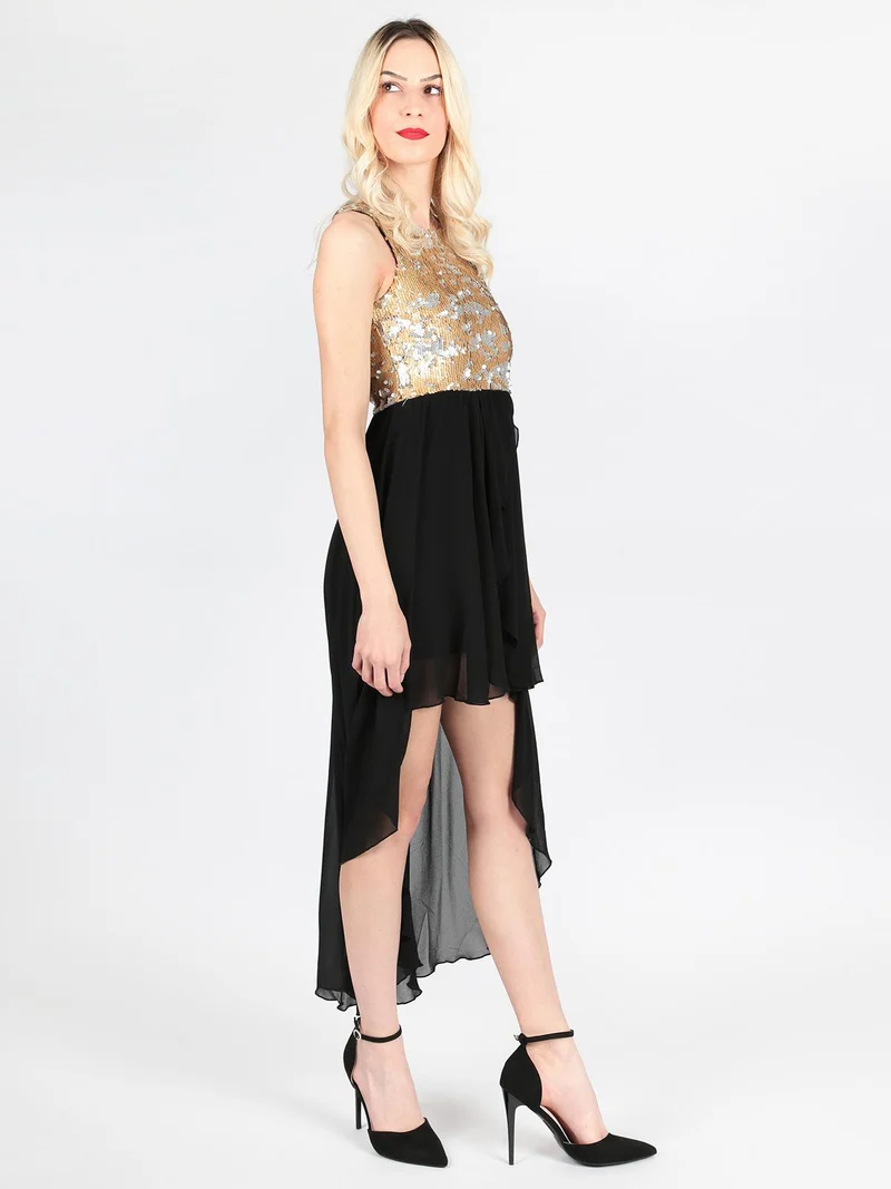 Vestito lungo sul retro con paillettes - nero