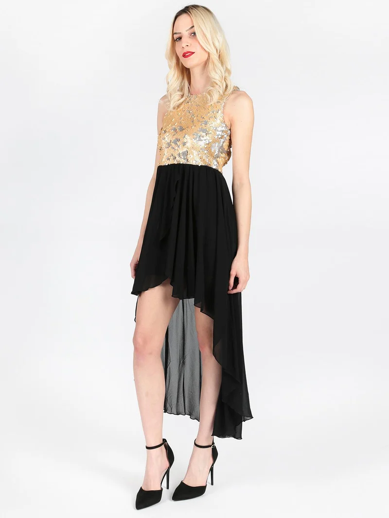 Vestito lungo sul retro con paillettes - nero