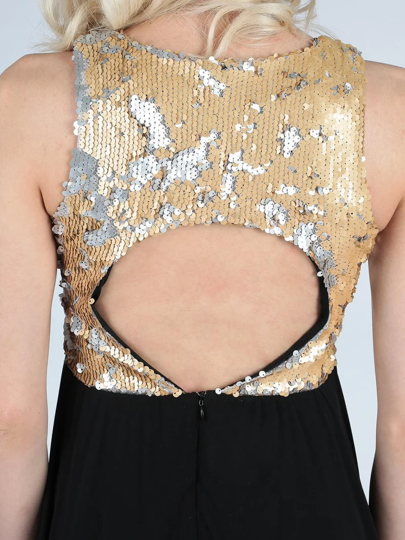 Vestito lungo sul retro con paillettes - nero
