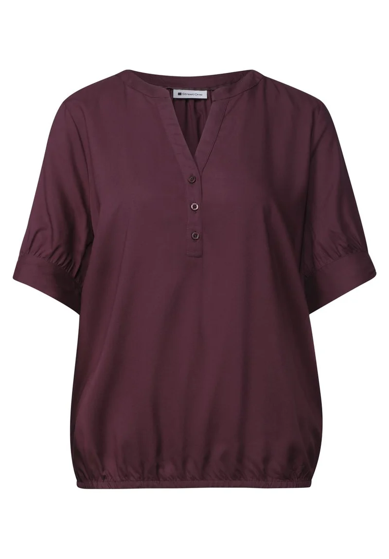 Kurzarm Bluse mit Split Neck und Elastiksaum