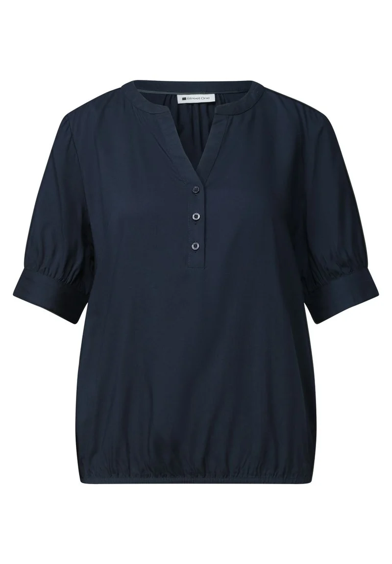 Kurzarm Bluse mit Split Neck und Elastiksaum