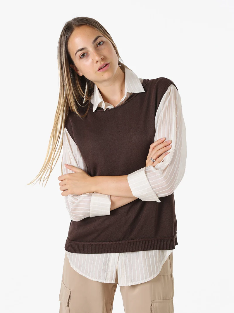 Gilet donna in maglia fine - moro