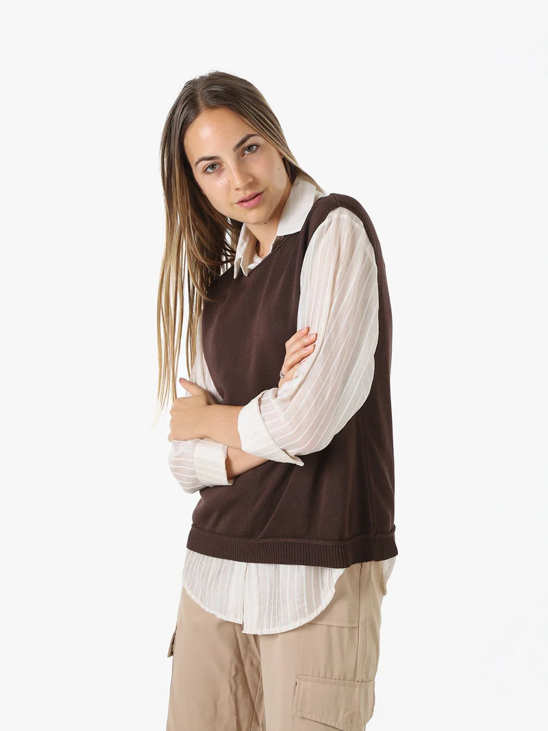 Gilet donna in maglia fine - moro