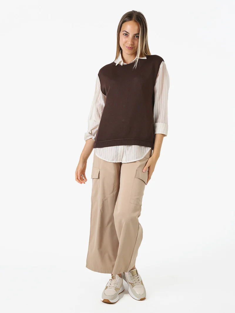 Gilet donna in maglia fine - moro