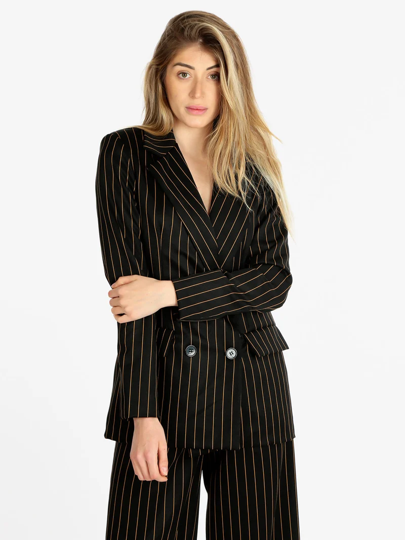 Blazer donna gessato doppiopetto - nero