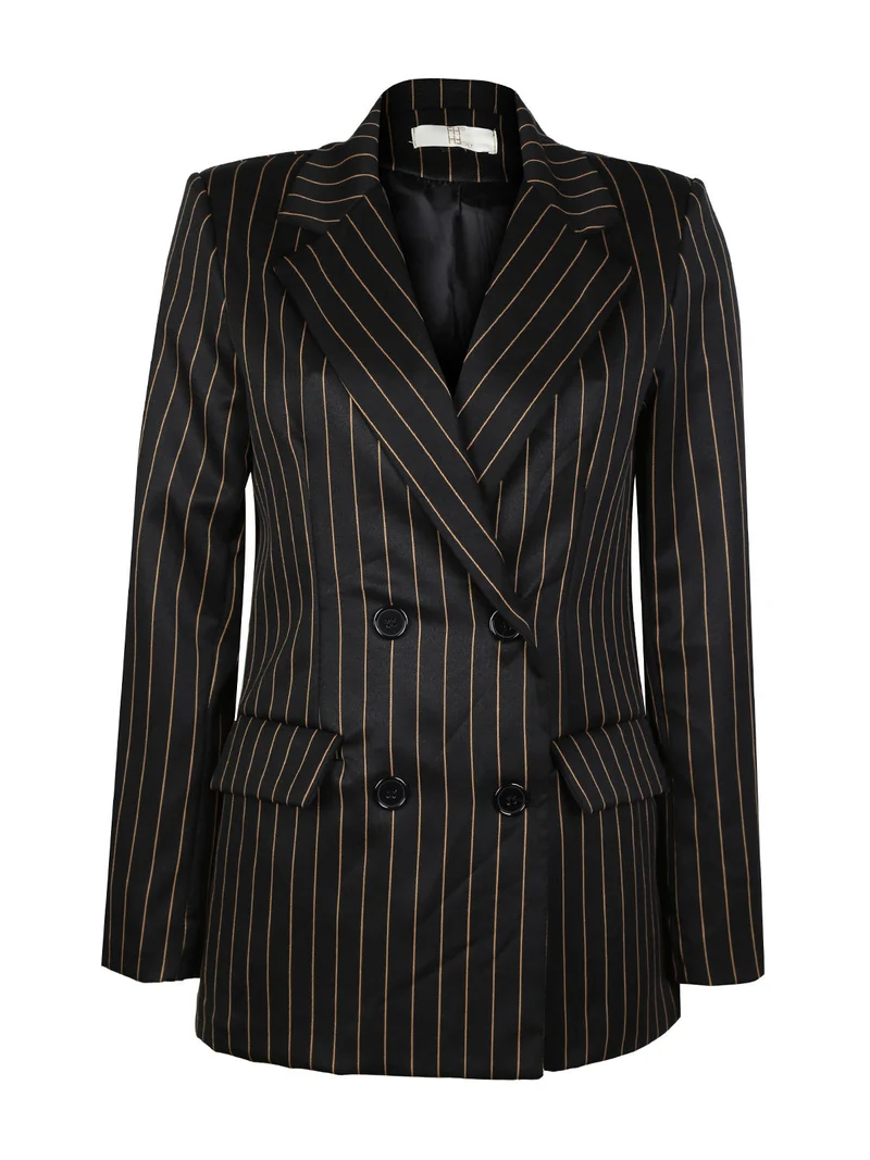 Blazer donna gessato doppiopetto - nero
