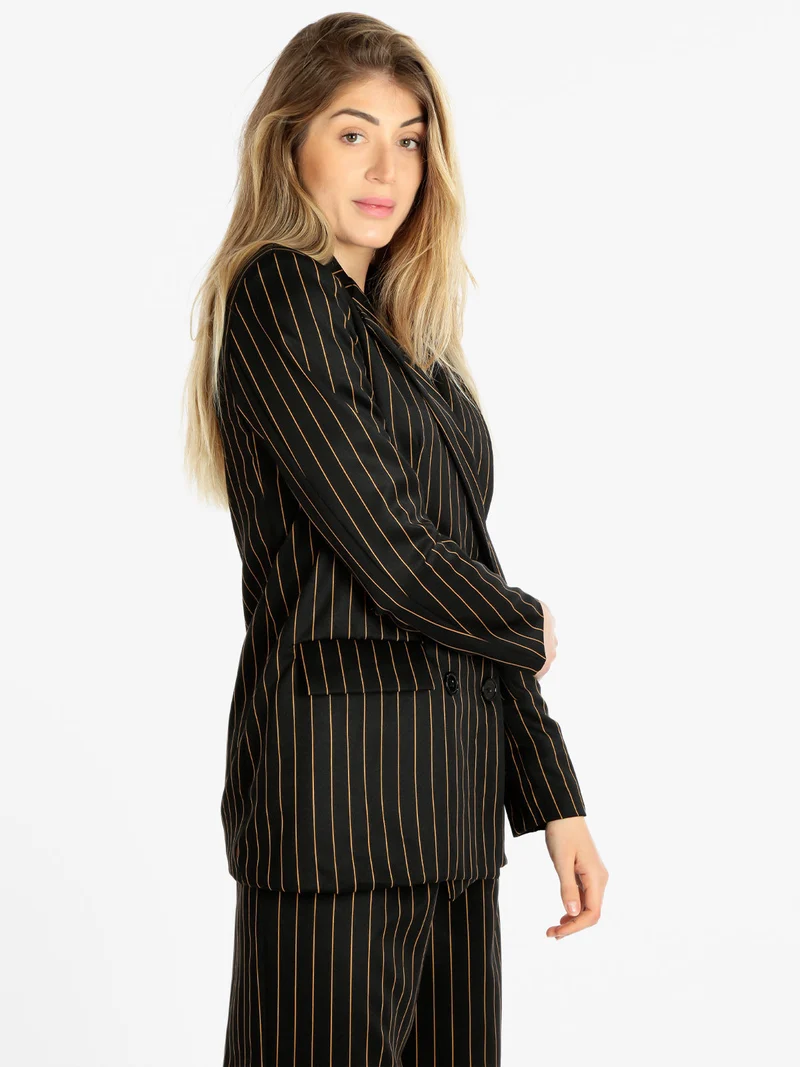 Blazer donna gessato doppiopetto - nero