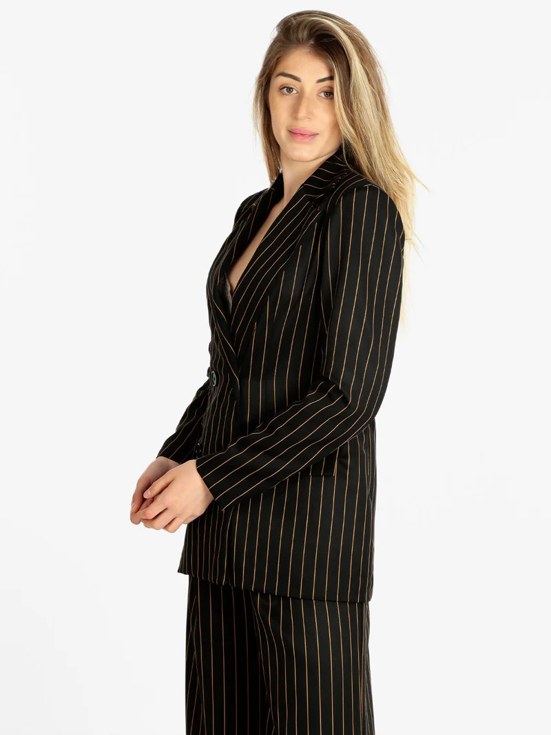 Blazer donna gessato doppiopetto - nero