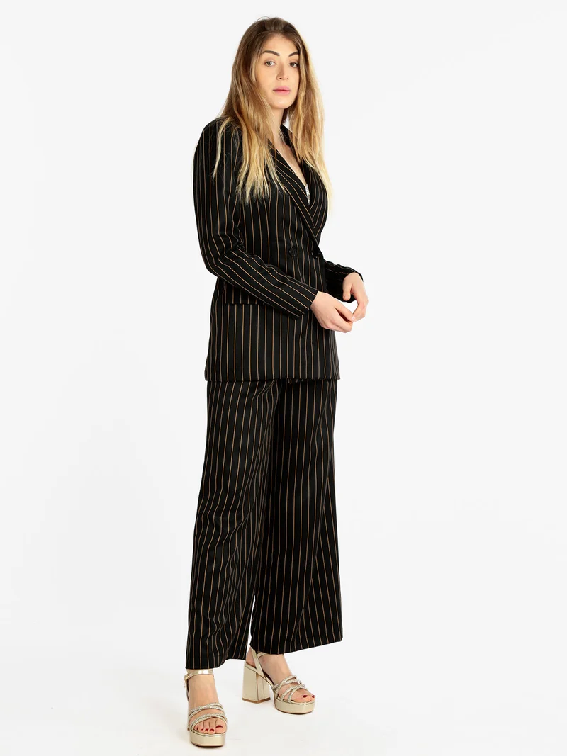 Blazer donna gessato doppiopetto - nero