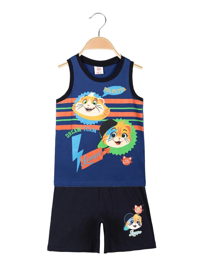 Completo corto smanicato bambino con stampa - blu