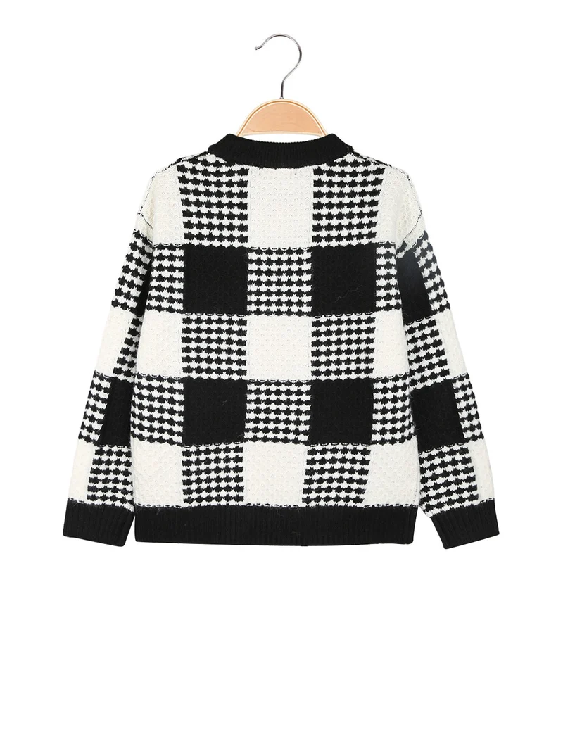 Maglione girocollo da bambino a scacchi - nero