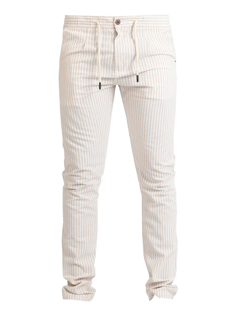 Pantaloni rigati in cotone con coulisse da uomo - beige