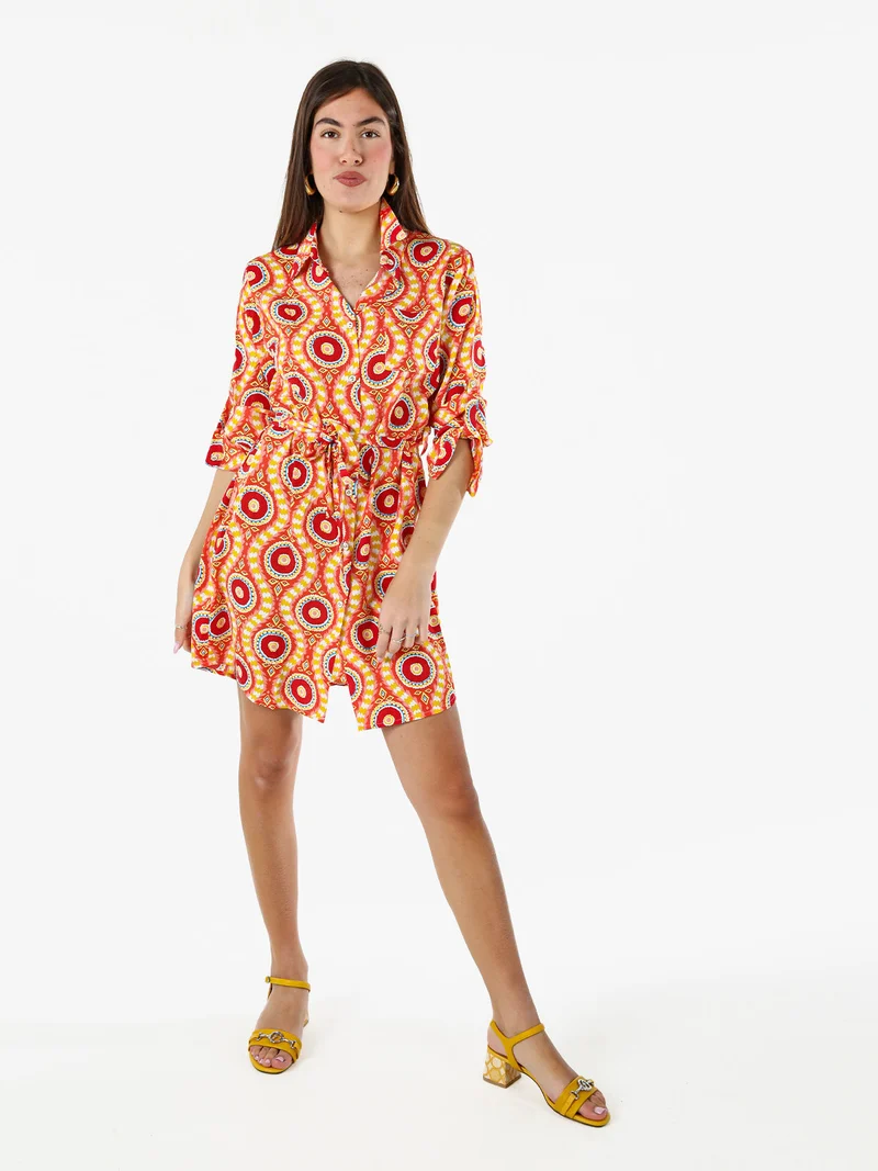 Vestito donna a camicia con maniche lunghe e taschino - arancione
