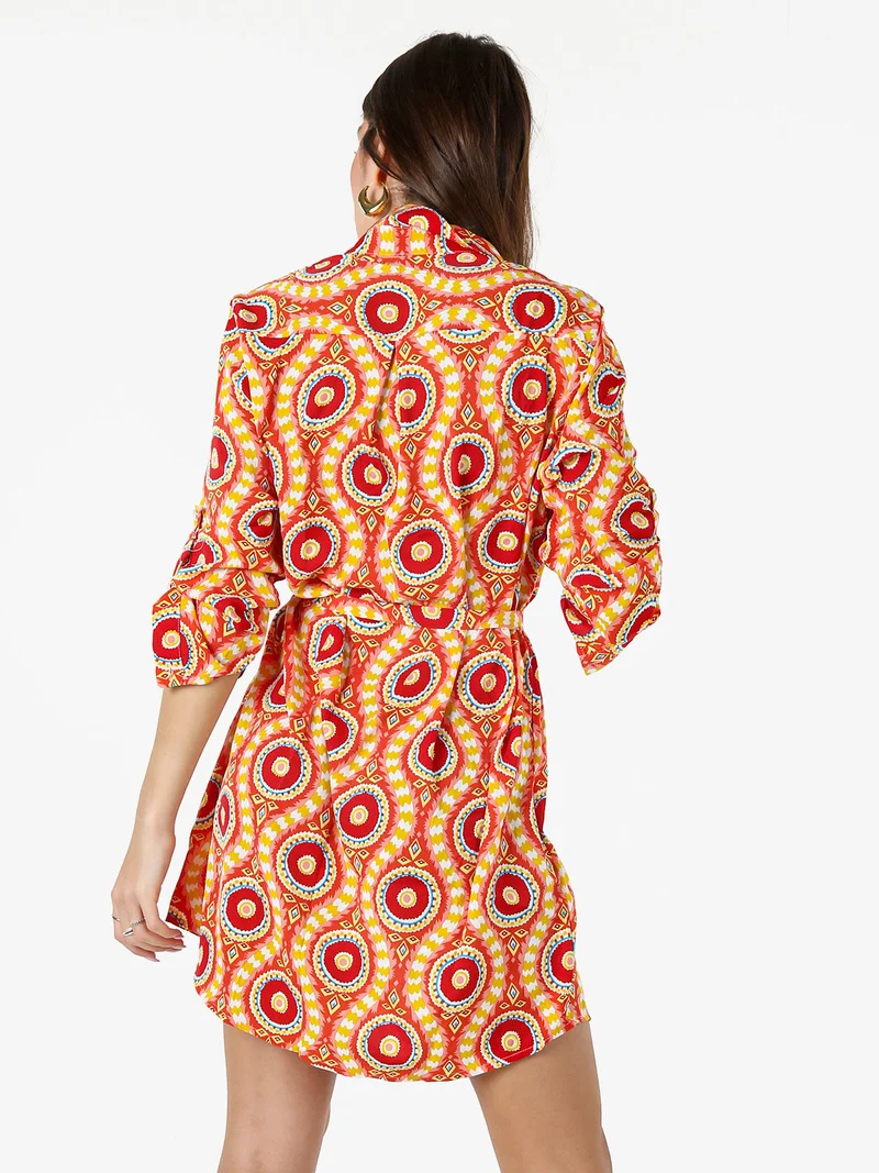 Vestito donna a camicia con maniche lunghe e taschino - arancione