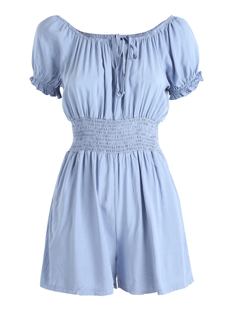 Tuta jumpsuite corta da donna con scollo a barca - blu