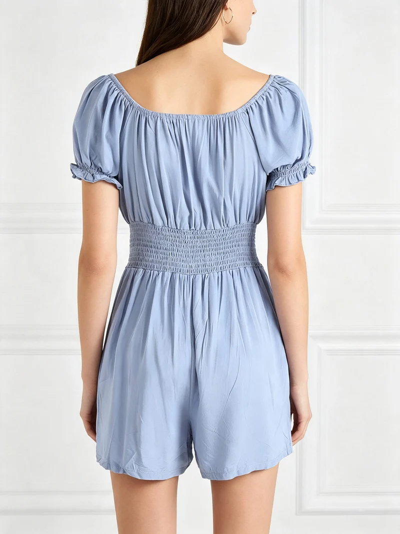 Tuta jumpsuite corta da donna con scollo a barca - blu