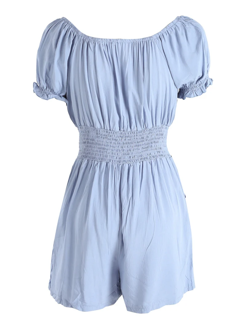 Tuta jumpsuite corta da donna con scollo a barca - blu