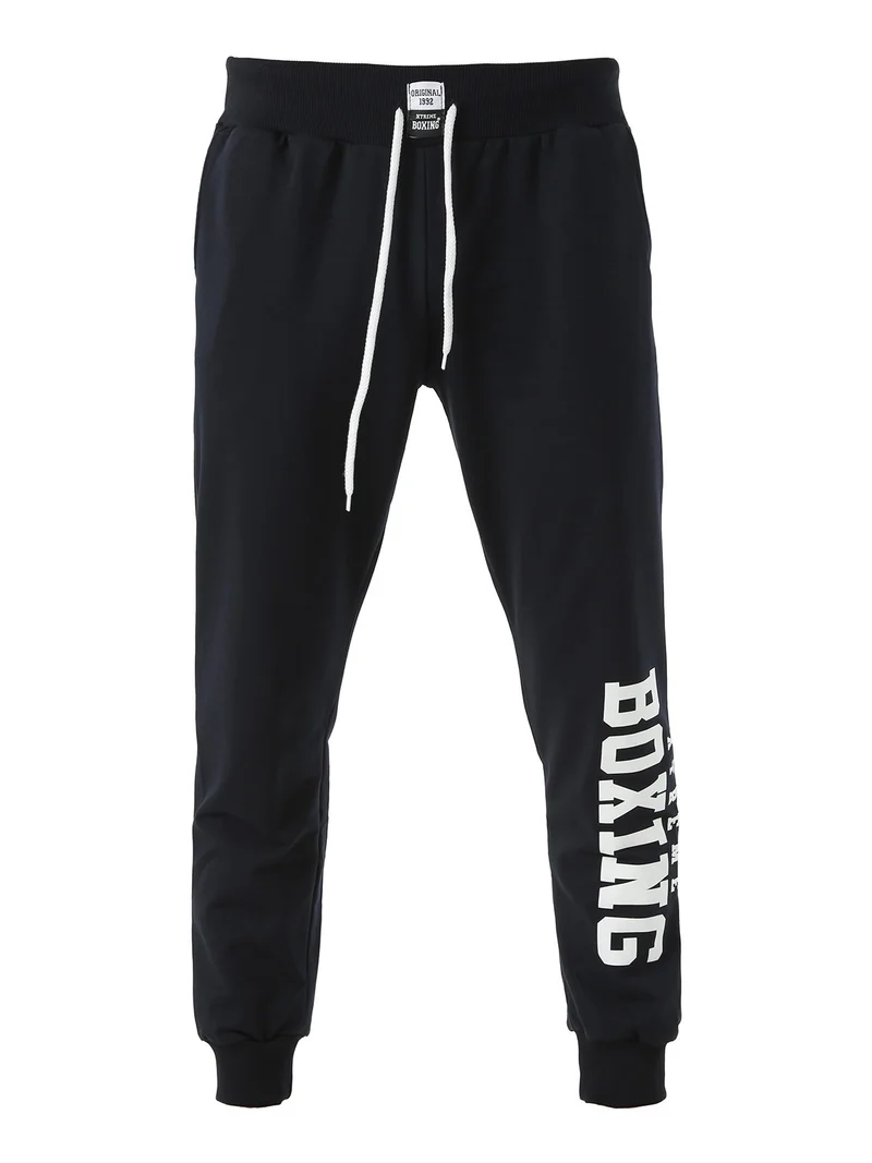 Pantaloni tuta da uomo in cotone con coulisse e logo - blu scuro