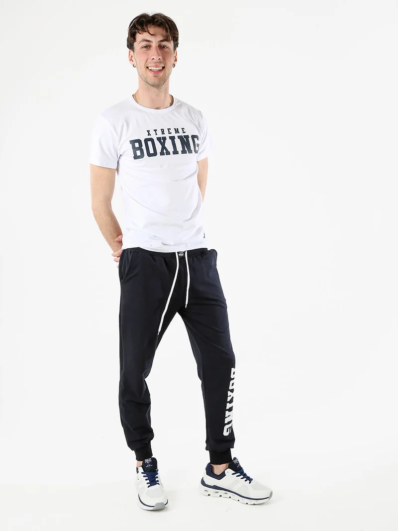 Pantaloni tuta da uomo in cotone con coulisse e logo - blu scuro
